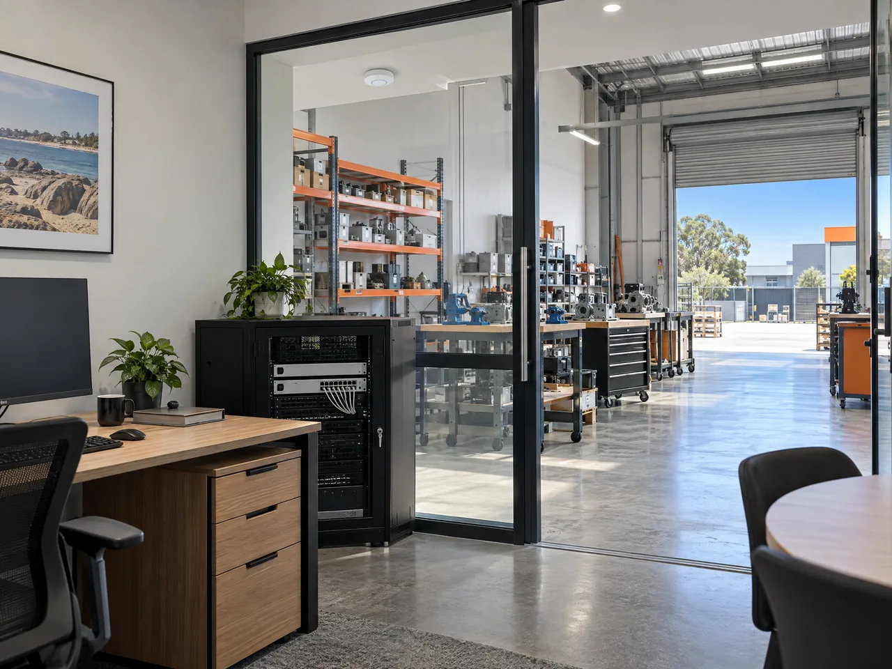 Illustrative Rockingham office-to-workshop network connection using UniFi equipment.